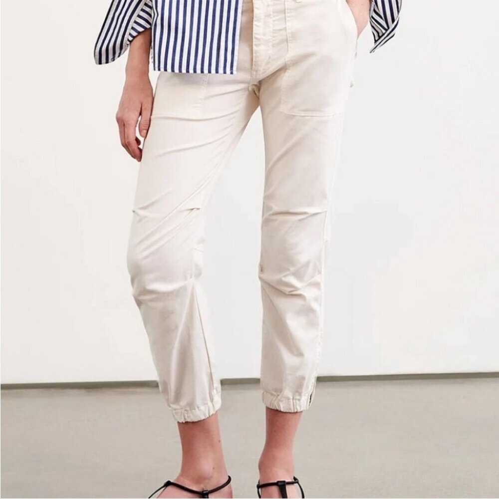 NILI LOTAN French military jogger pants cropped 8 white ivory bone cargo USA